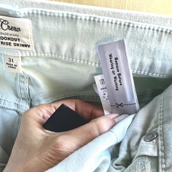 J. Crew Pale Mint Green Lookout Highrise Skinny Jeans, Sz 31, Cropped - Picture 8 of 16